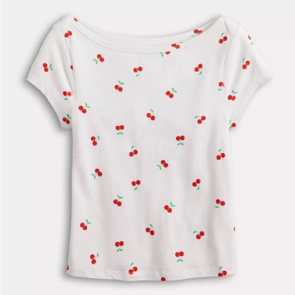 SO Juniors Cherry Print Boat Neck Baby Tee - Picture 5 of 9